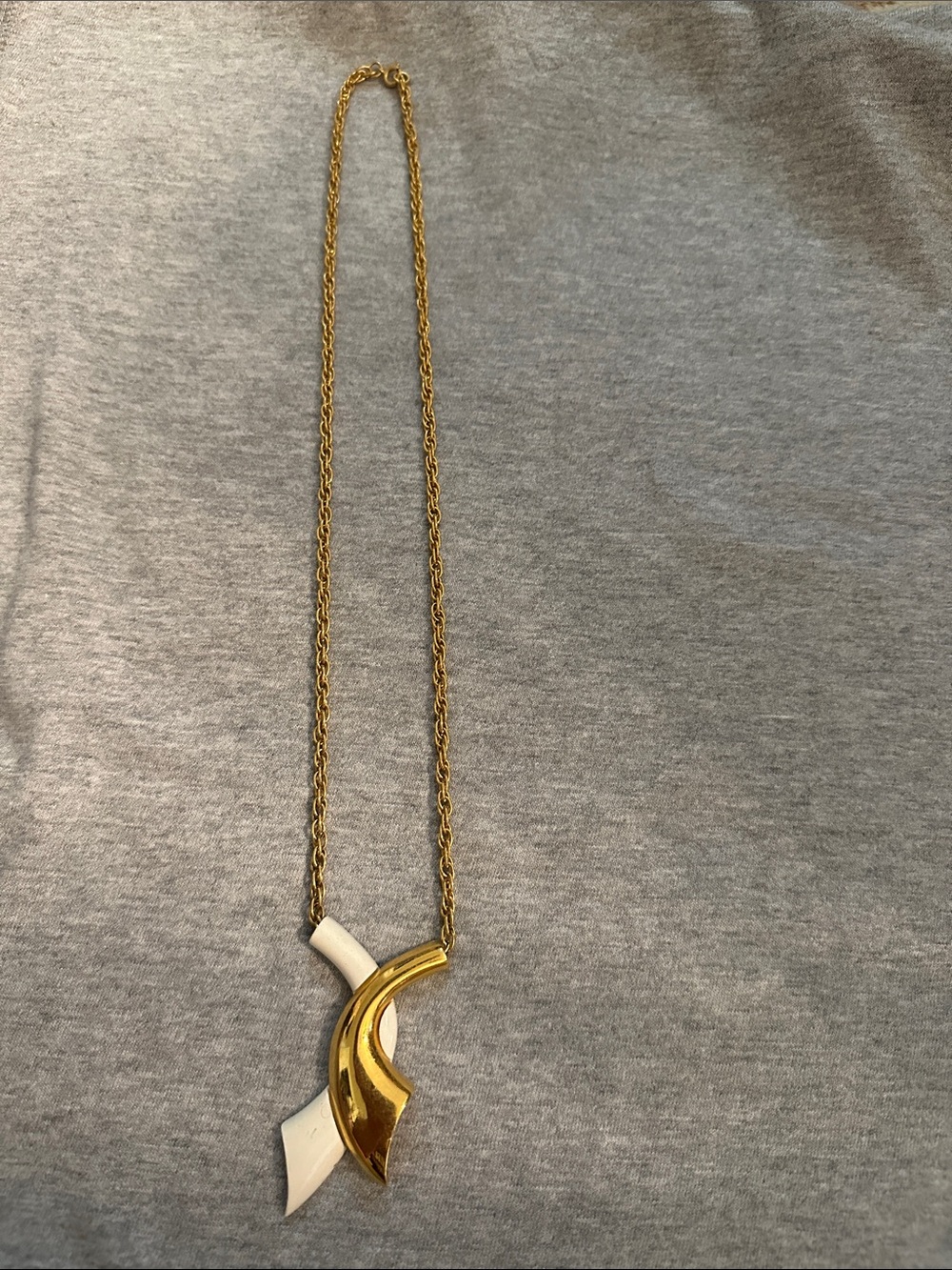 Gold and White Sculptural Pendant Necklace